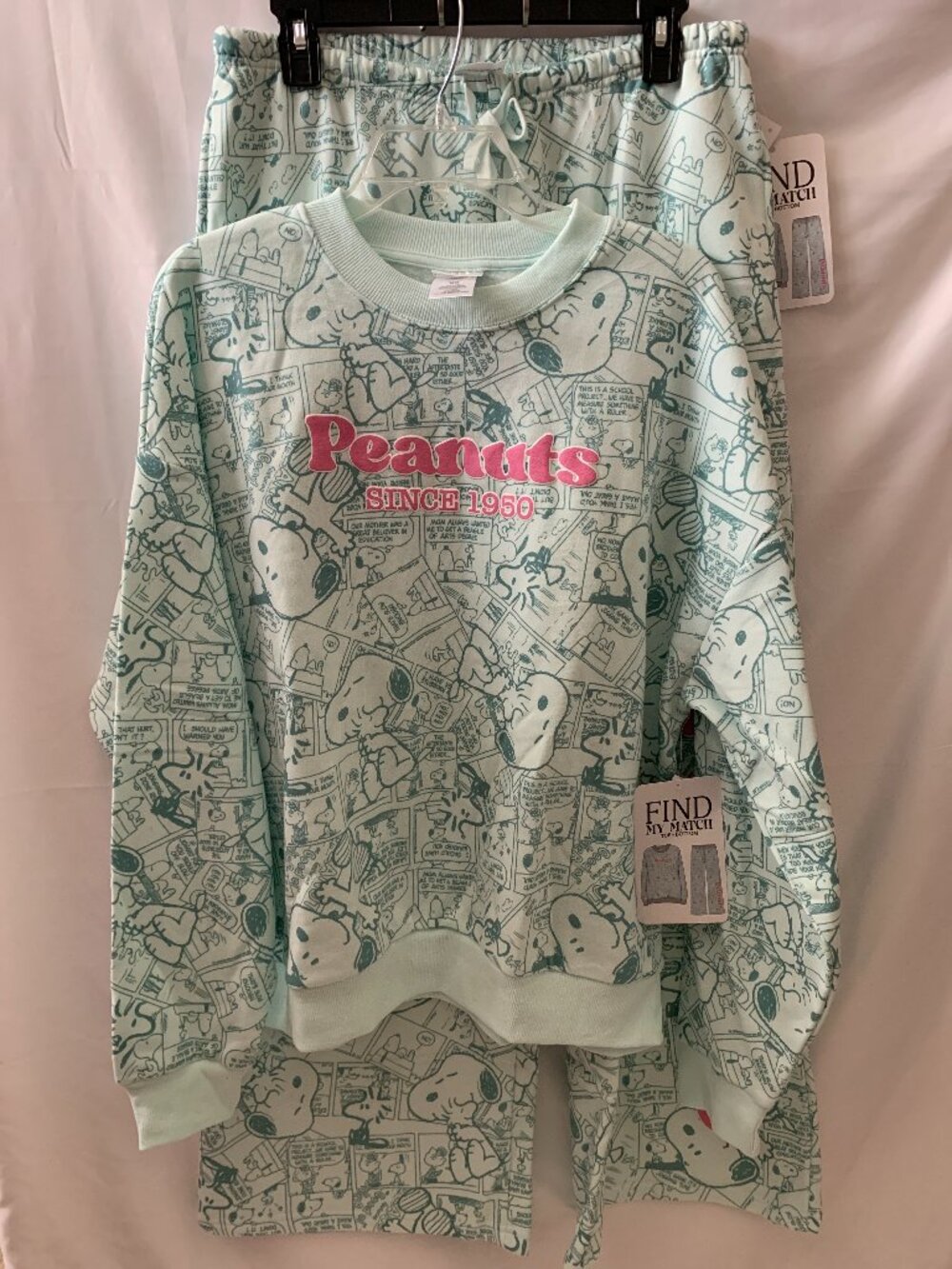 PEANUTS Snoopy Comic Strip Sweater & Pants Set in Mint Sz MEDIUM